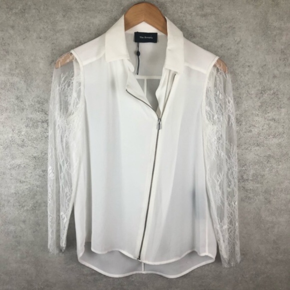 The Kooples White Lace Zipper Sheer Blouse Top XXS